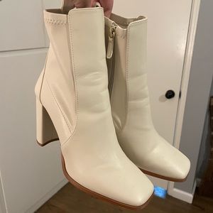Aldo Cream Square-Toe Block Heel Ankle Boots